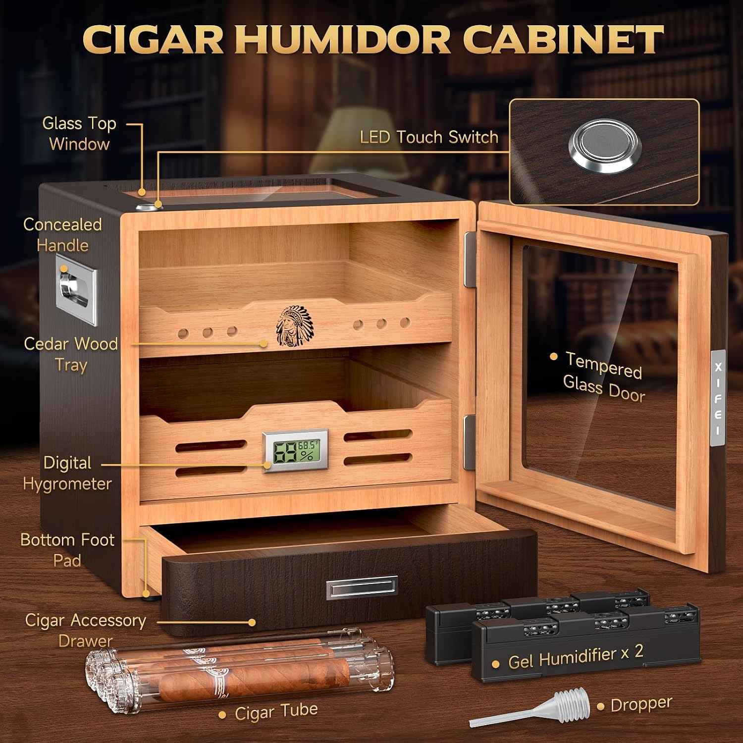 XIFEI Cabinet Humidor with LED Lighting and Glass Door: image 3