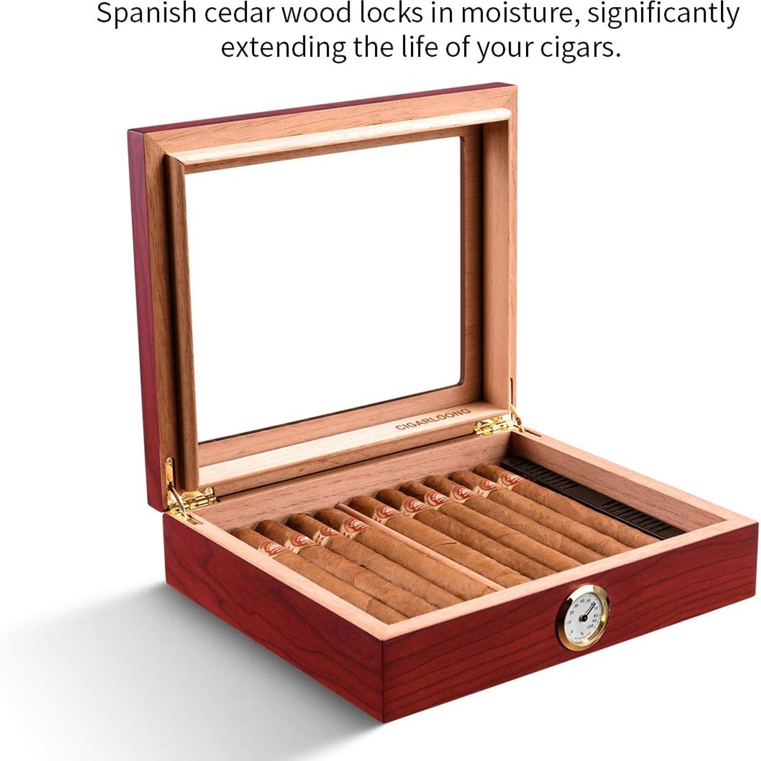 Spanish Cedar Desktop Humidor with Hygrometer