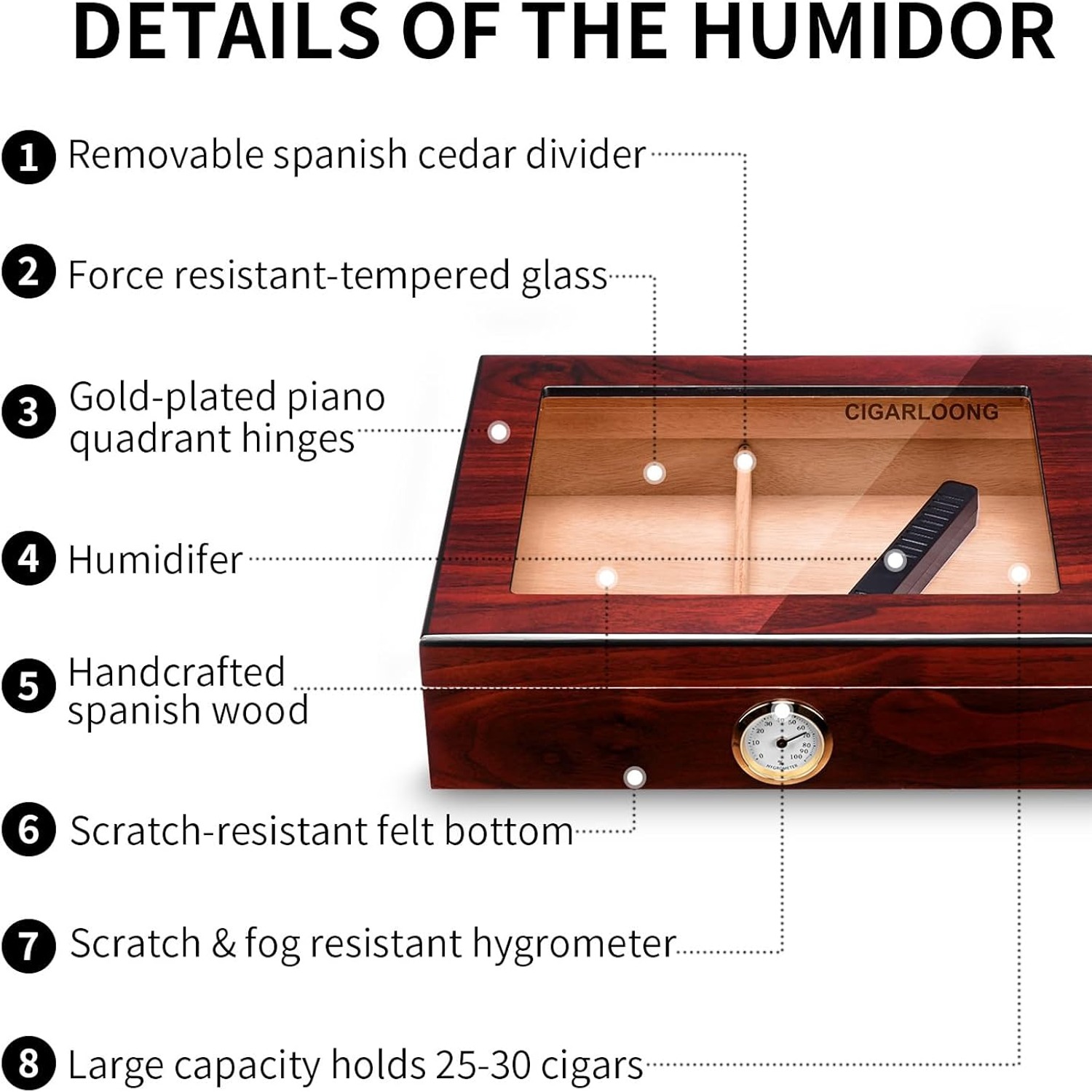 Spanish Cedar Desktop Humidor with Hygrometer