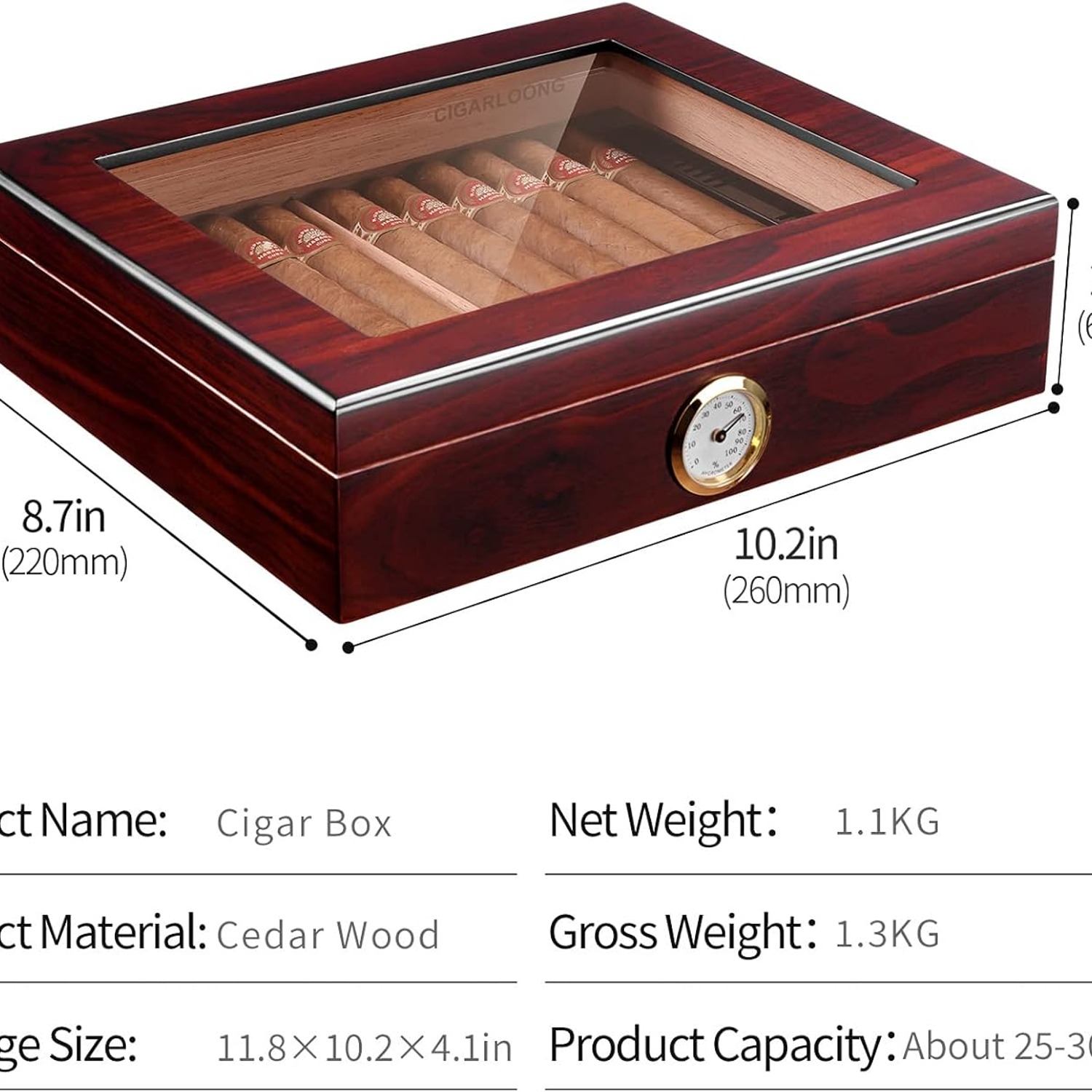 Spanish Cedar Desktop Humidor with Hygrometer