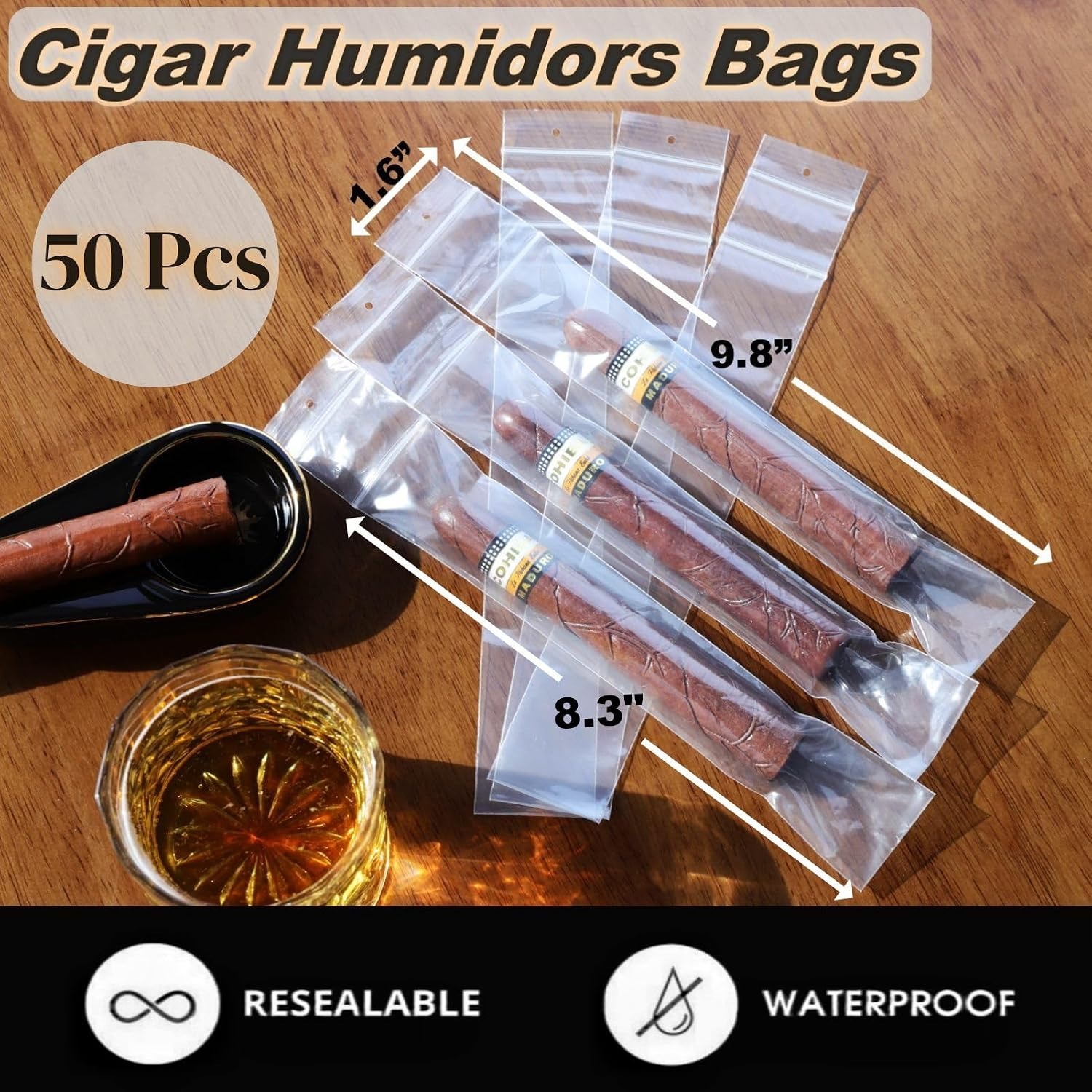 Eoho Resealable Cigar Bags, 50 Count