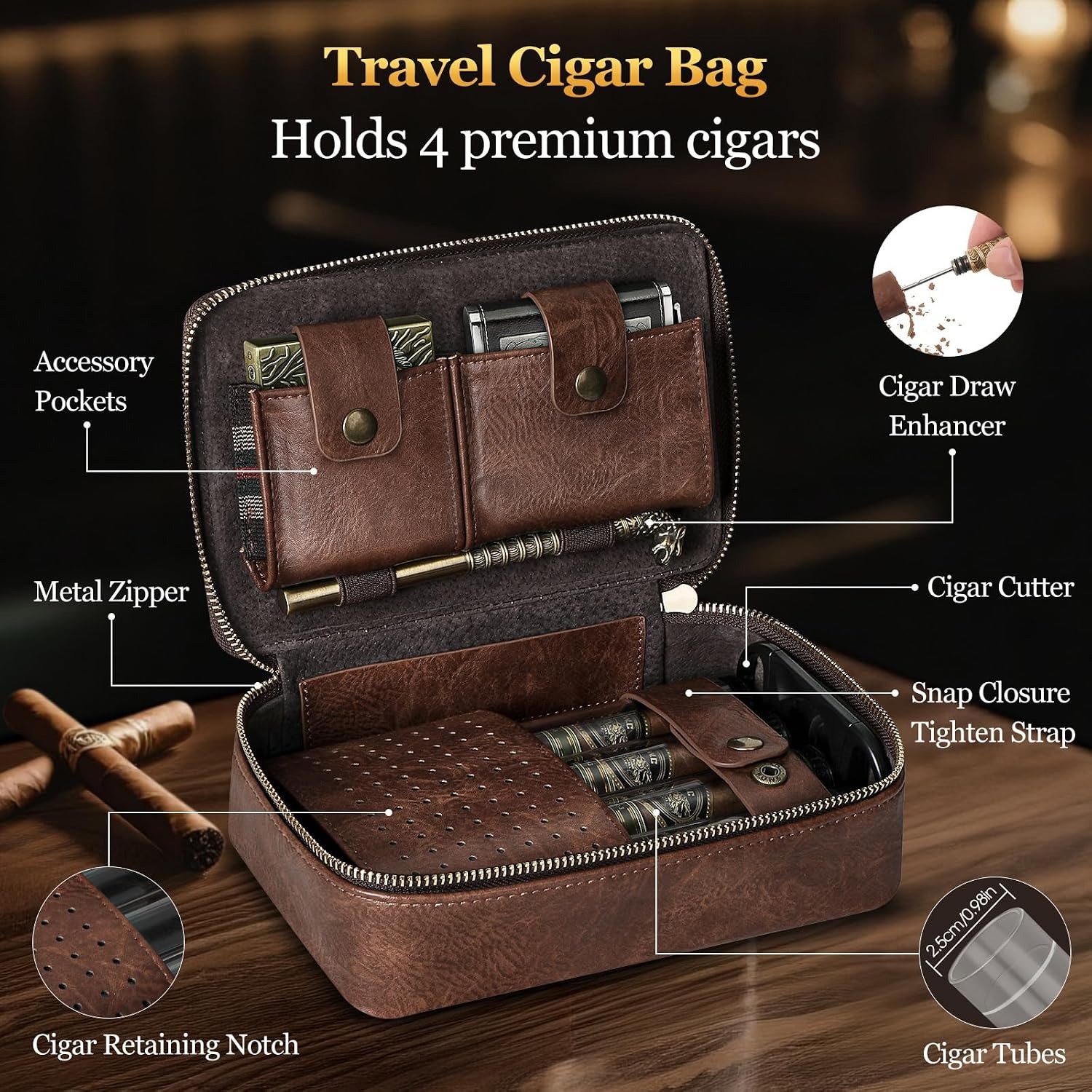 Leather Travel Cigar Case with Cedar Lining