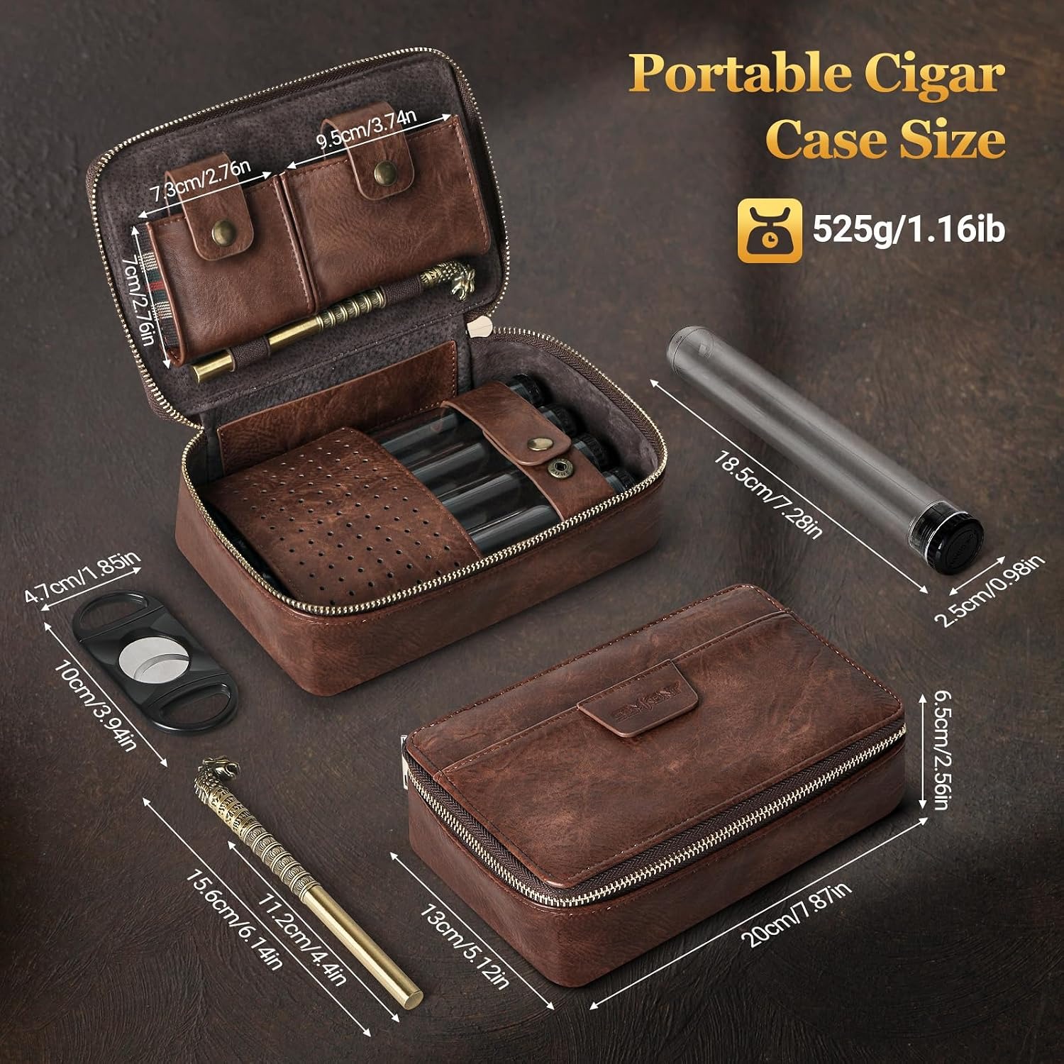 Leather Travel Cigar Case with Cedar Lining